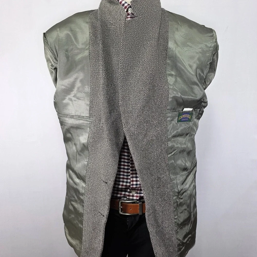 Cambridge Classics Men's Tweed Sport Coat Blazer Gray Herringbone Wool Size 40R‎